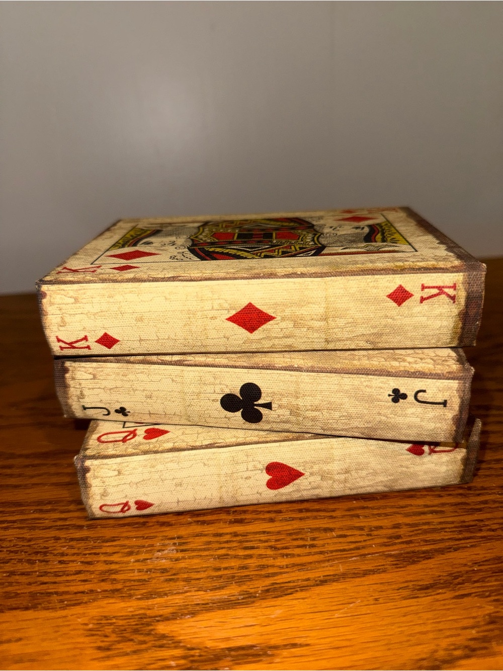3- Faux Decorative Playing Card Storage Boxes in Cream and Red